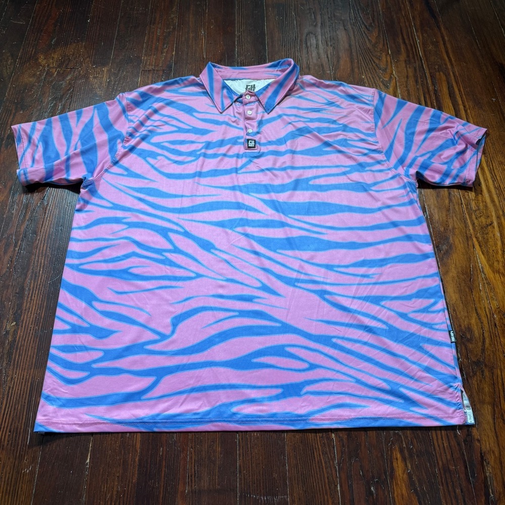 Greater Half Shirt Mens 4XL Pink Zebra‎ Print Pattern Golf Performance Polo